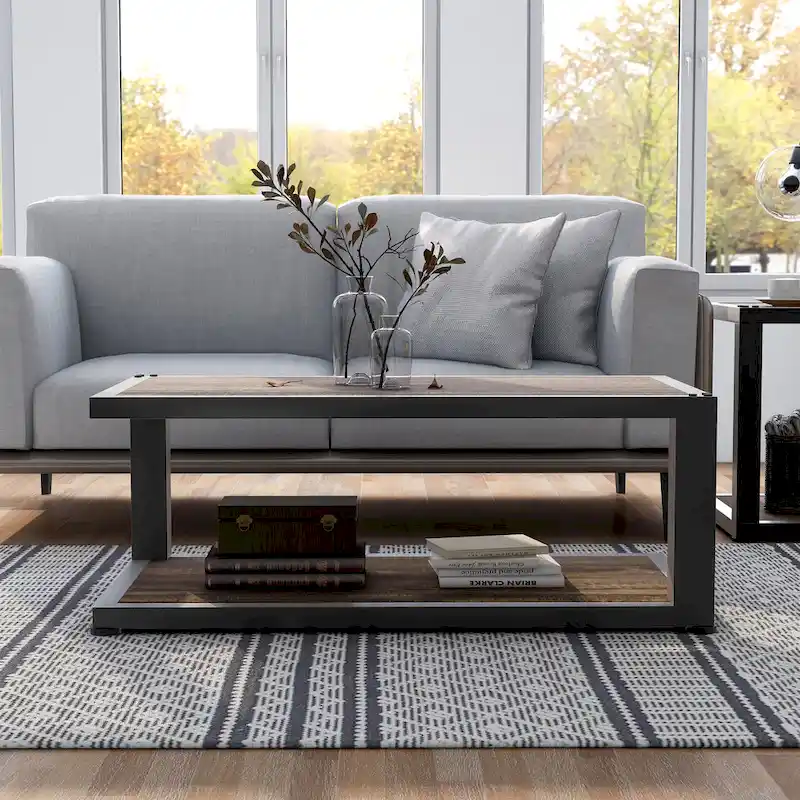 Dark Walnut and Sand Black 47-inch 1-Shelf Coffee Table