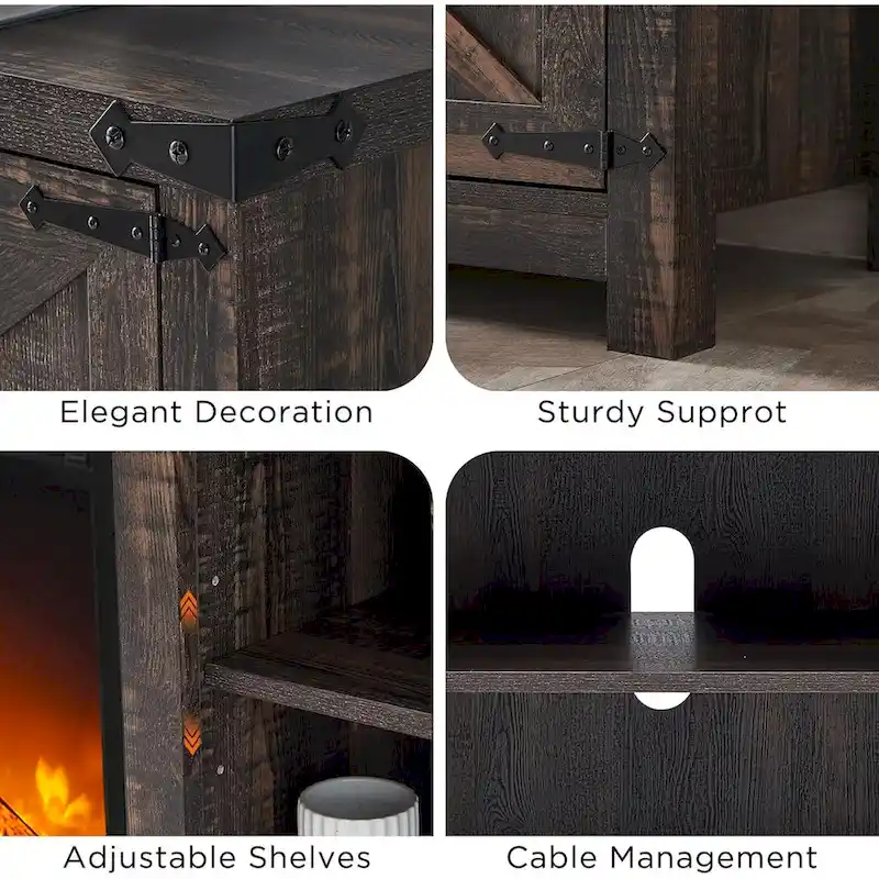 Farmhouse Fireplace TV Stand, Rustic Entertainment Center