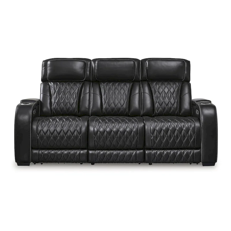 Black Power Reclining Sofa with Massage & Heat, 3-Seat