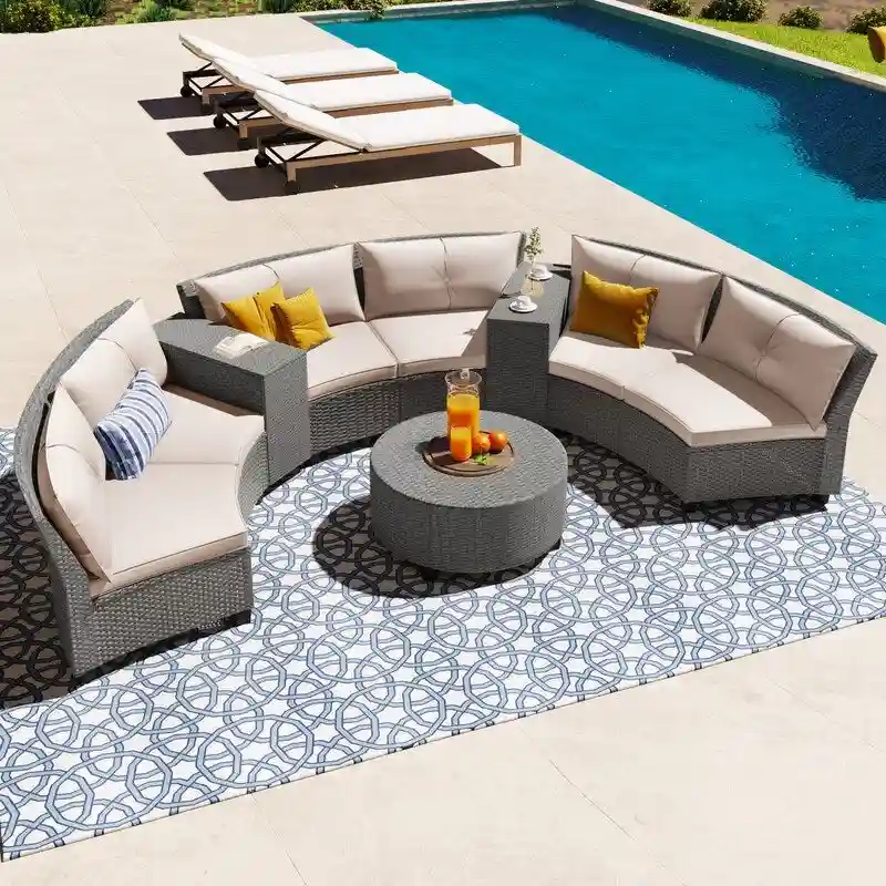 9 Pieces Patio Furniture Set Outdoor Sectional Sofa Outdoor Furniture Set Patio Sofa Set Conversation Set with Cushion and Table