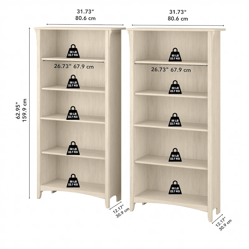 Salinas Tall 5-shelf Bookcase (Set of 2) by Bush Furniture