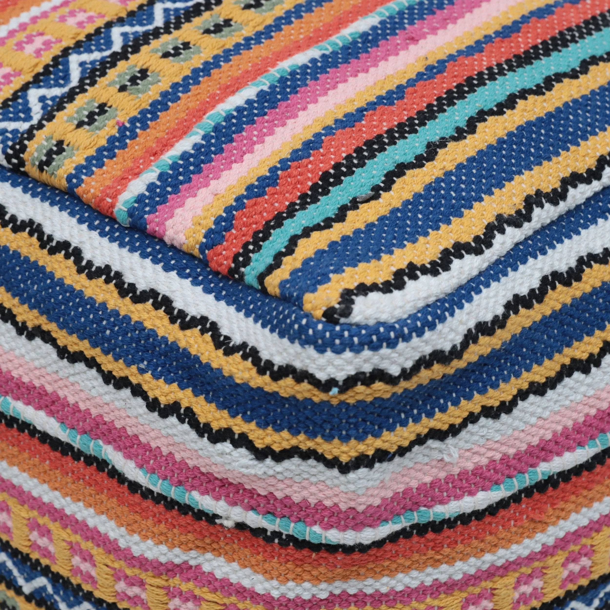 Boho Handcrafted Peruvian Print Cube Pouf - NH615413