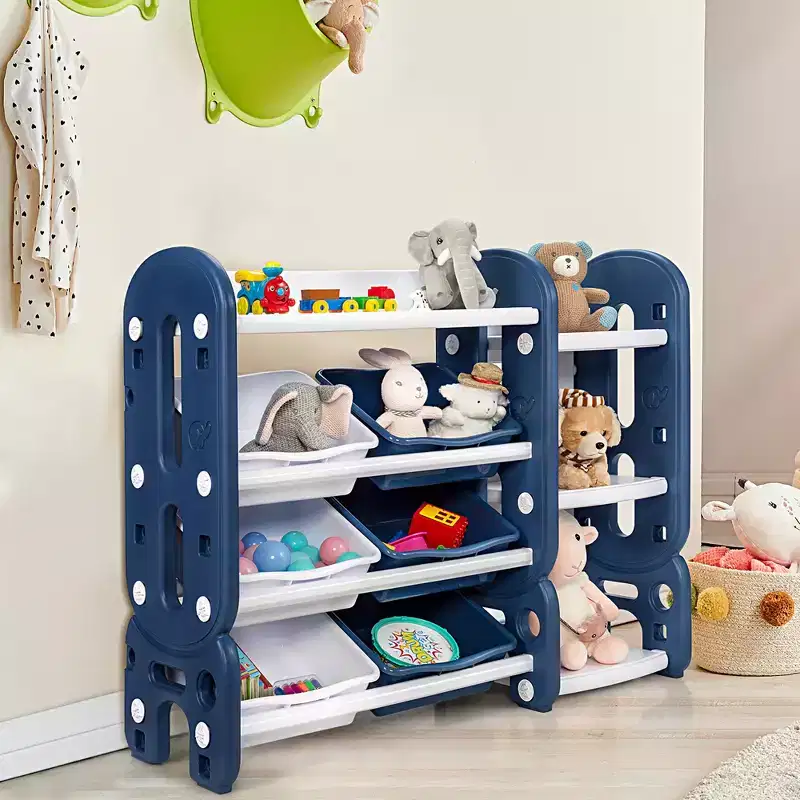 Costway Kids Toy Storage Organizer w/Bins & Multi-Layer Shelf for Bedroom Playroom Green\Blue