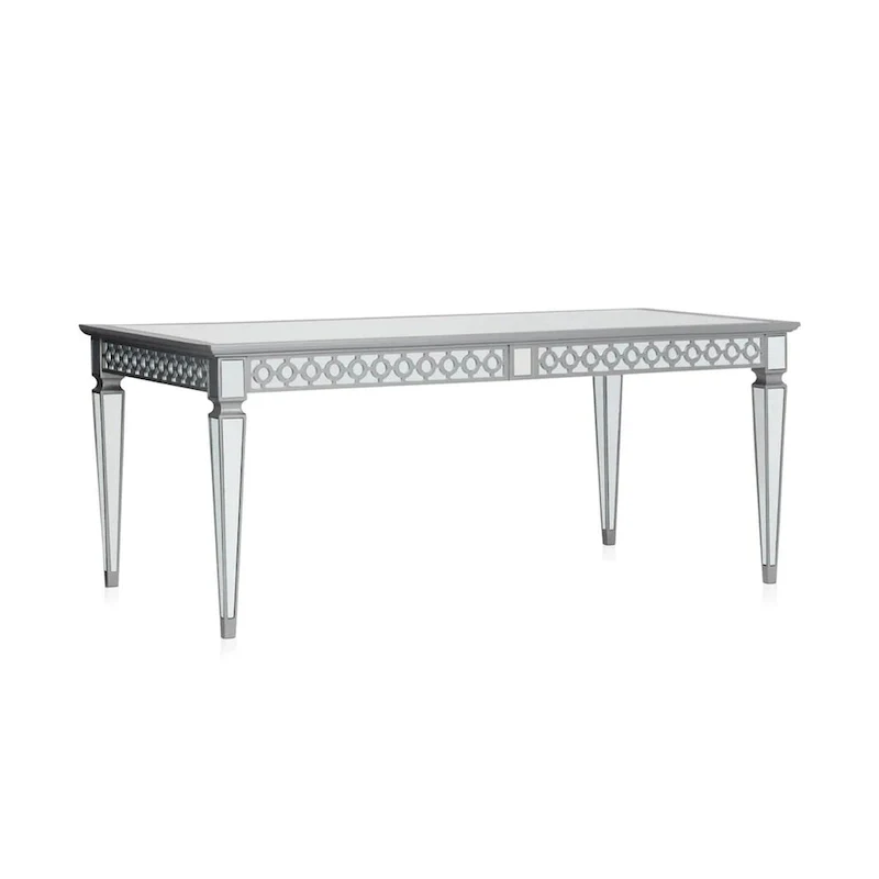 72-90 Inch Dining Table, Extendable Rectangular Top, Mirrored, Silver