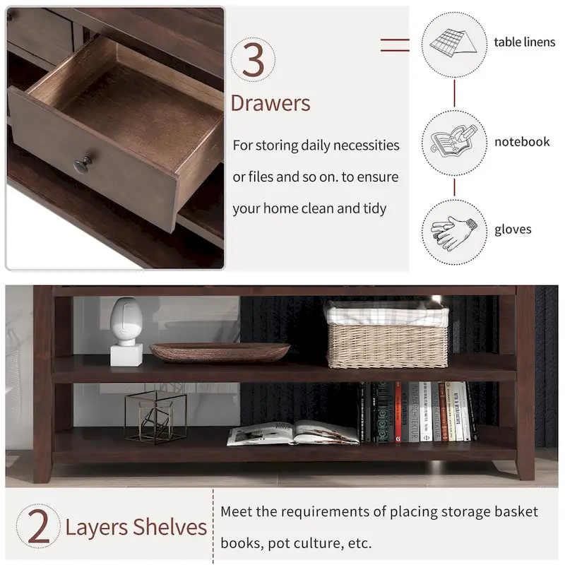 Retro Design Console Table with Two Open Shelves
