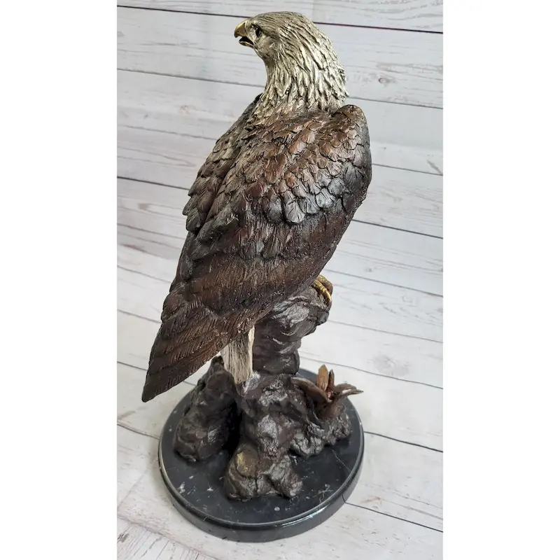 American Bald Eagle Bronze Metal Statue Sculpture Figure On Marble Base By Moigniez