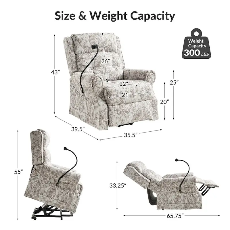 Billy Traditional Lift Assist Power Recliner With Massage Heat And Manual Headrest Set of 2 by HULALA HOME