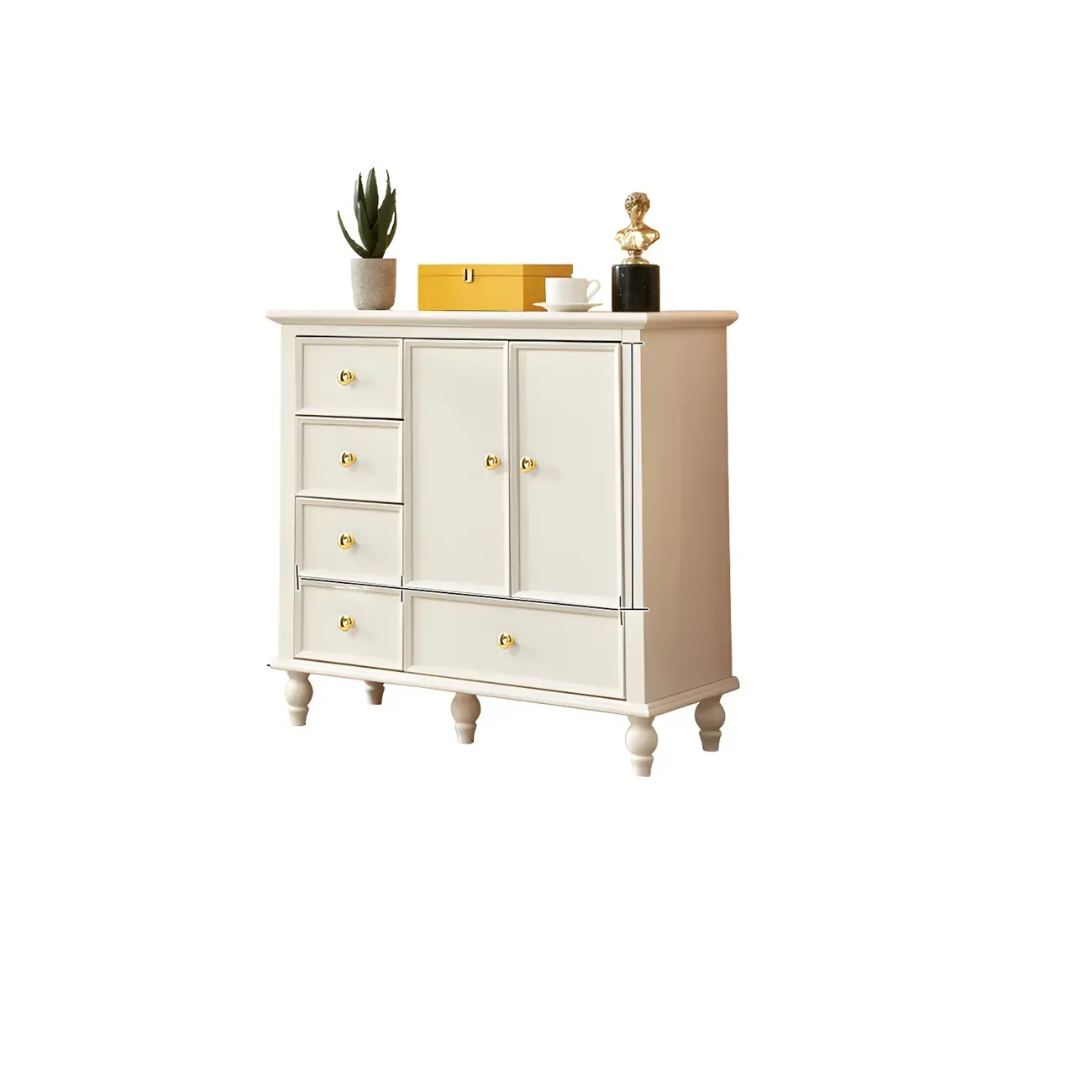 Glam Vertical White Wooden Dresser with Cabinet