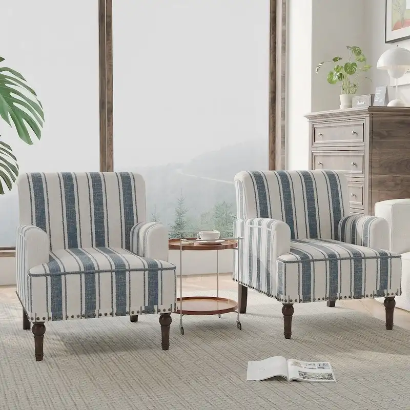 Modern Striped Accent Chairs with Arms