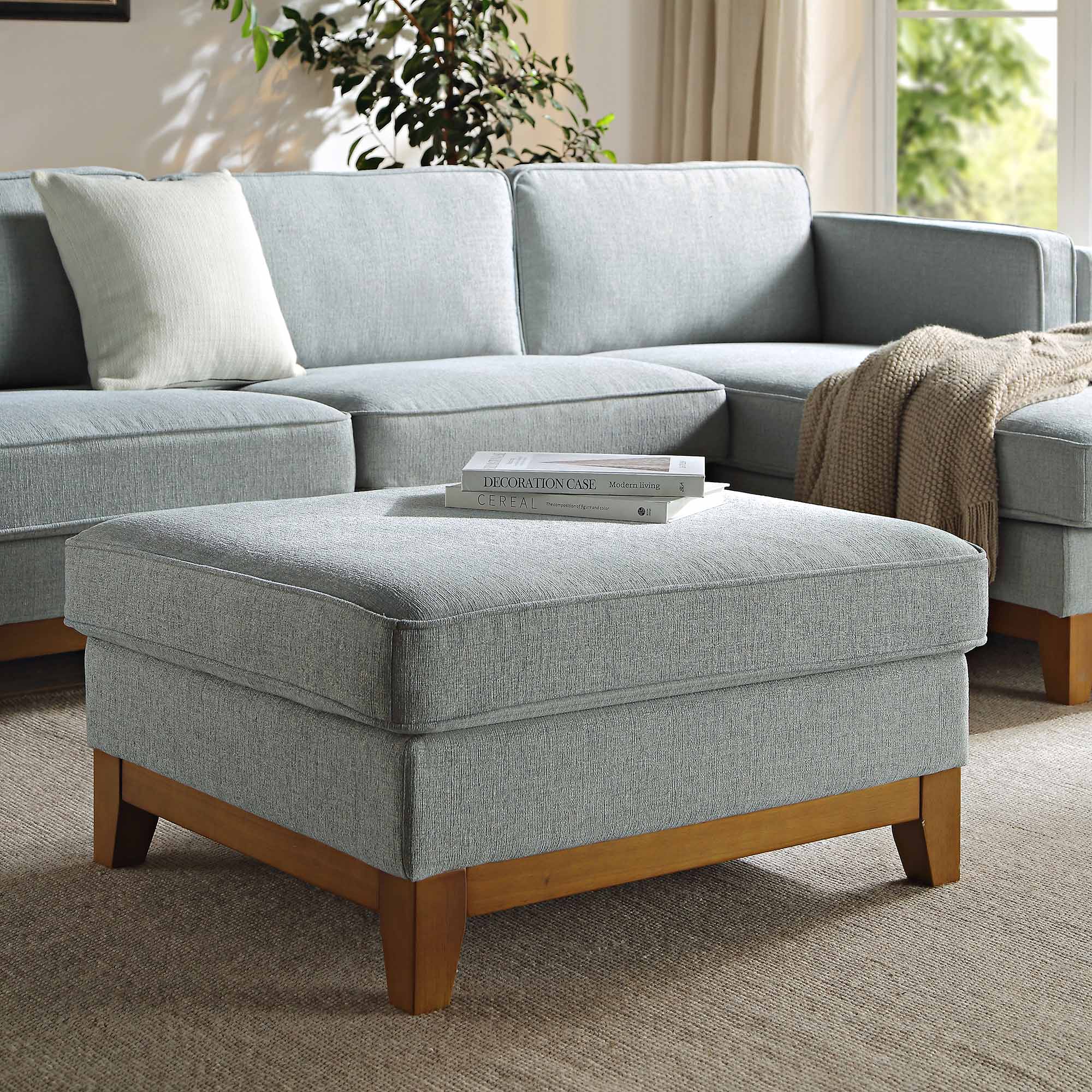 Sage Woven Fabric Storage Footstool