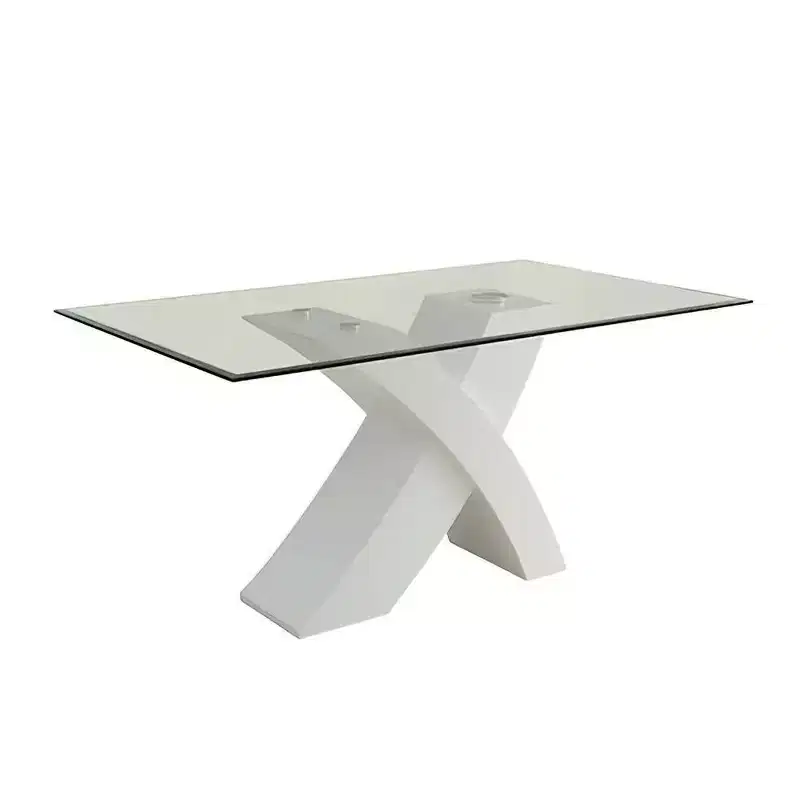 60" Pervis Dining Table White/Clear Glass - Acme Furniture: Modern 4-Seater, Criss Cross Wood Base, Non-Extension