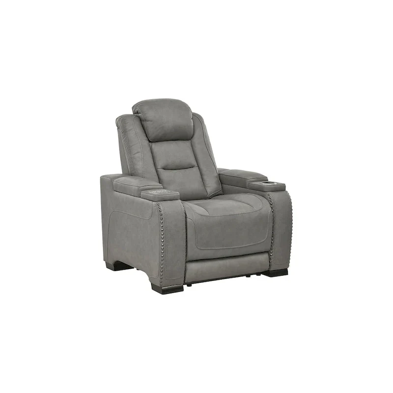 The Man-Den Contemporary Power Recliner with Adjustable Headrest, Dove Gray