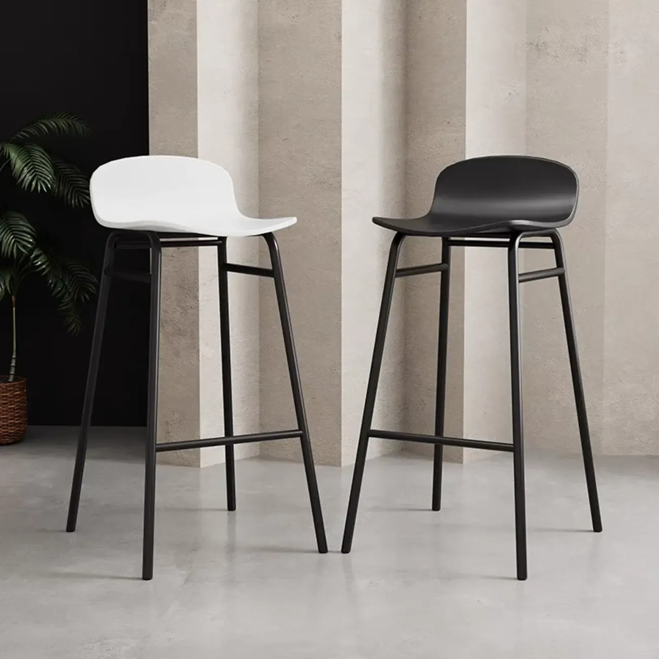 Minimalist Plastic Bar Stools with Metal Frame