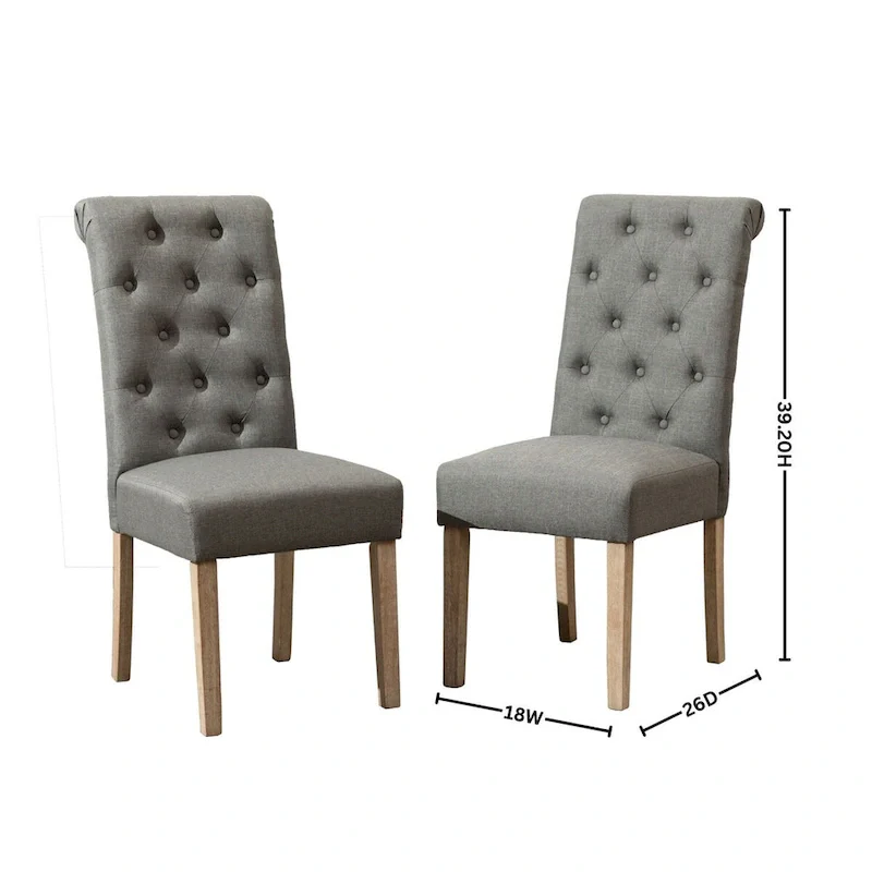 7-piece Dining Set, Turned-Leg Dining Table with 6 Tufted Chairs