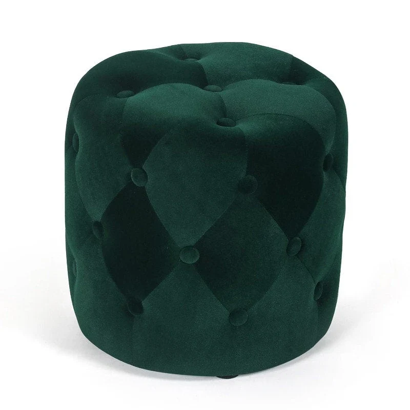 Pink Round Tufted Ottoman Footstool 14 Inch