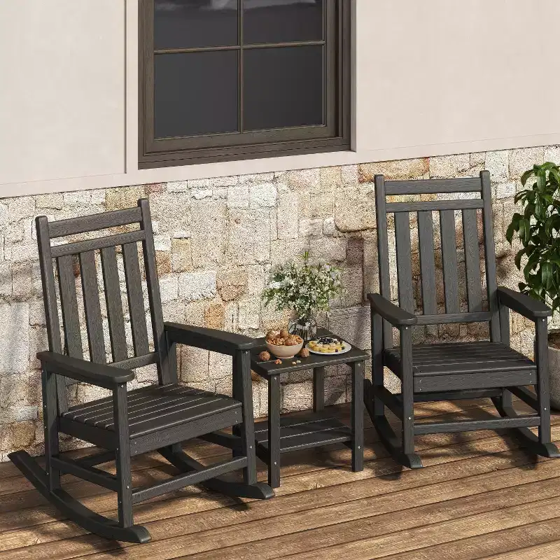 HDPE Rocking Chairs, All-Weather High Back Outdoor Rockers, Poly Lumber Patio Furniture for Porch & Garden, White