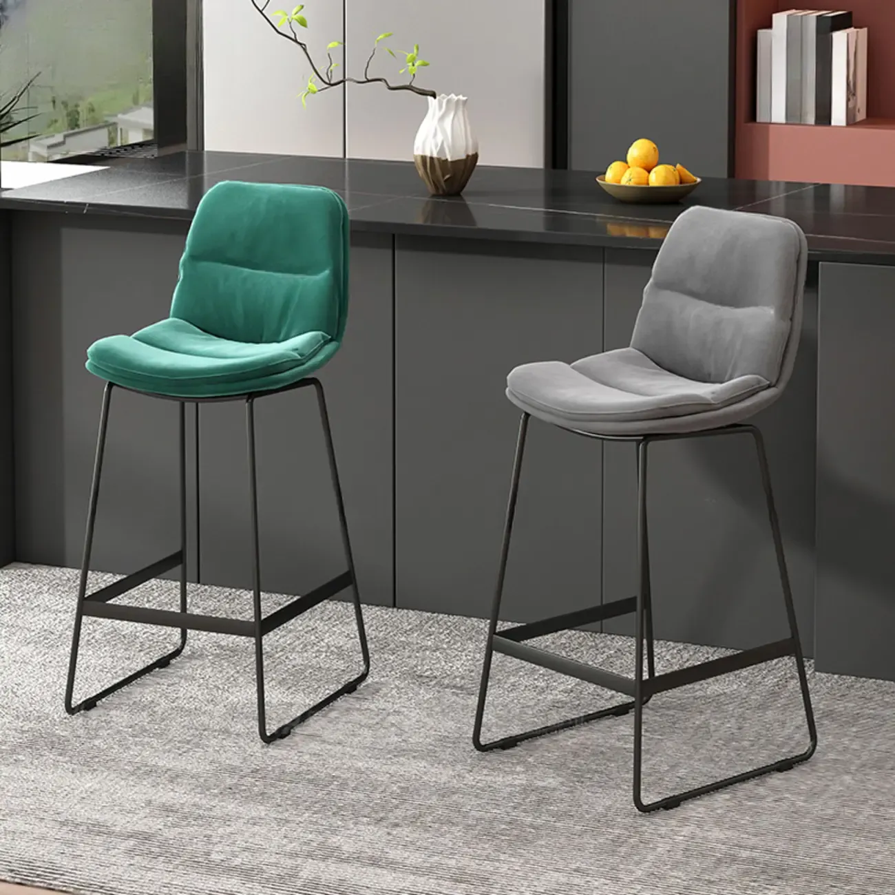 Glam Sled Upholstered Fabric Counter Height Bar Stools