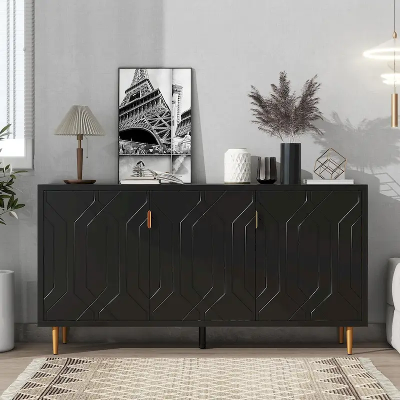 White/Black 3-Door TV Stand for TVs up to 70