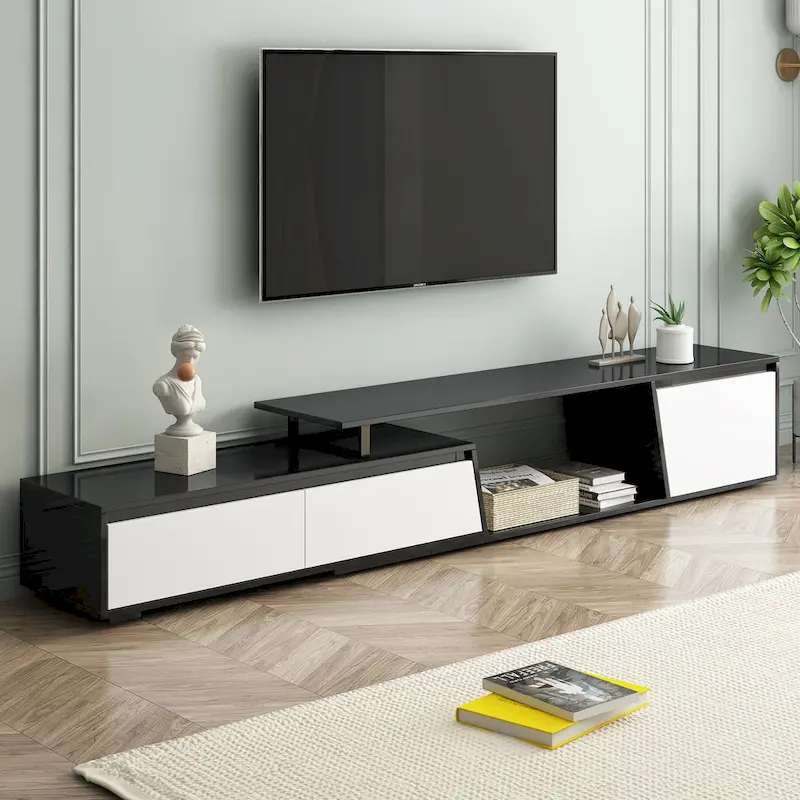 Modern Minimalist Rectangle Extendable 100 inch TV Stand with Two Drawers - 15.70 x 70.70 x 15.70
