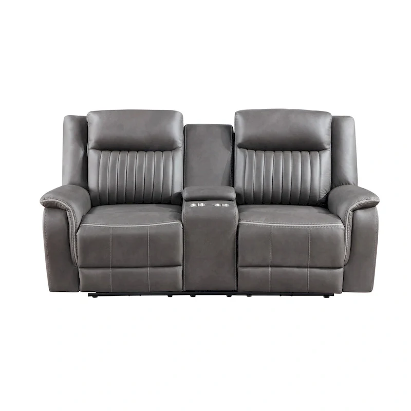 Viann Dual Manual Recliner Loveseat, Cupholder Console, Gray 76 Inch