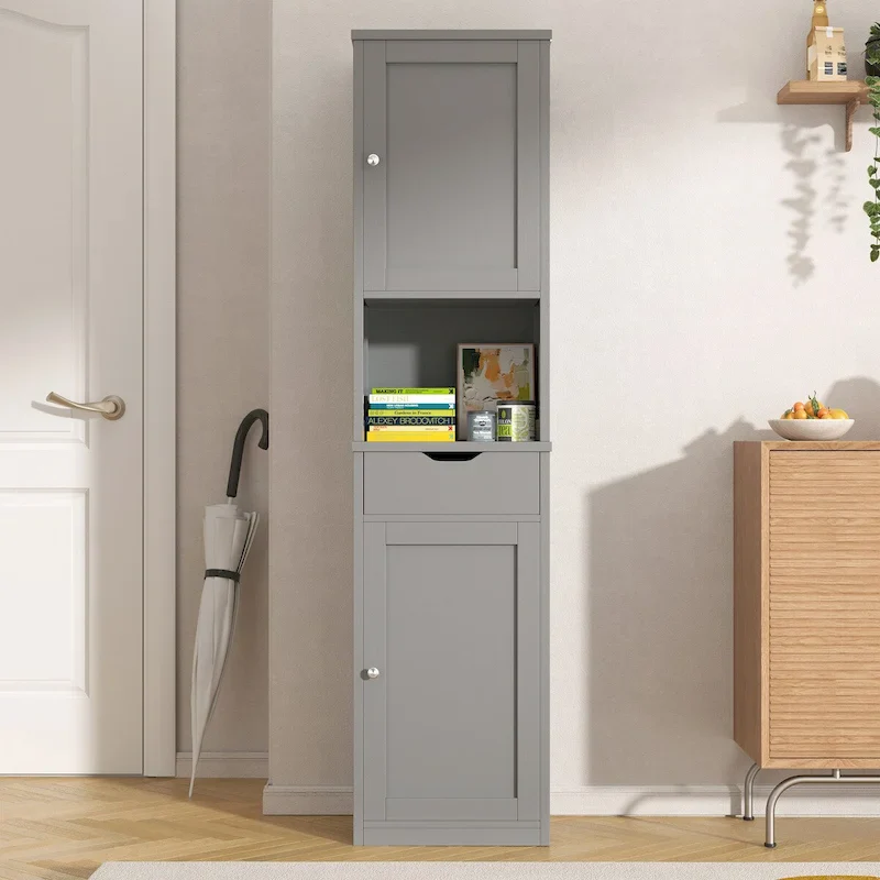 Tall Bathroom Storage Cabinet, 64H Freestanding Narrow Storage Pantry Cabinet