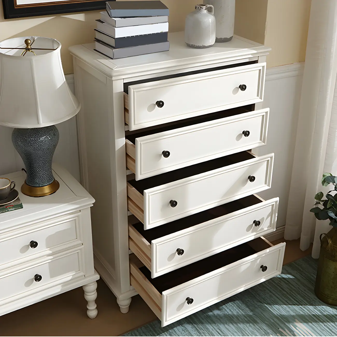 Classic White Wooden Dresser with 5-Drawers
