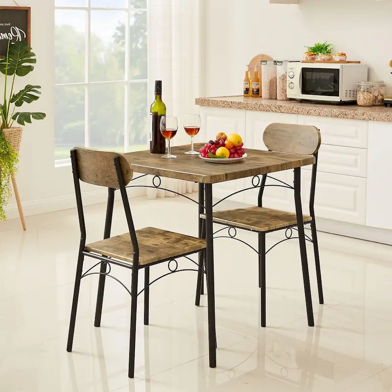 VECELO Dining Table Set, Kitchen Table with 2/4 Chairs, Metal and Wood Rectangular 3/5-Piece Dining Set