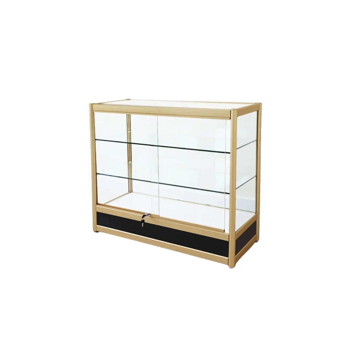 Gold Rectangular Metal Frame Glass Curio Cabinet