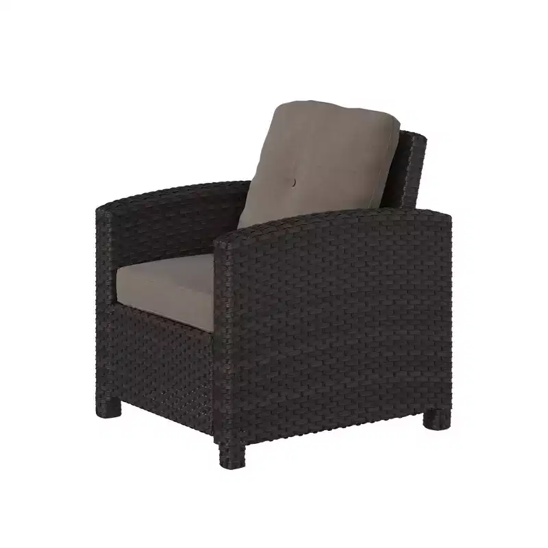 Balkene Home 63361 Miles Club Chair Outdoor Club Chair Patio Armchair With Khaki Cushions All Weather Durability & Fade Resistant - Mocha Wicker