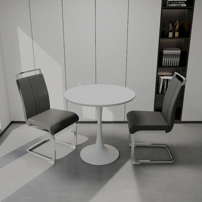 Modern 3-Piece Dining Set with Round Table & 2 High Back C-shaped Tube Chairs