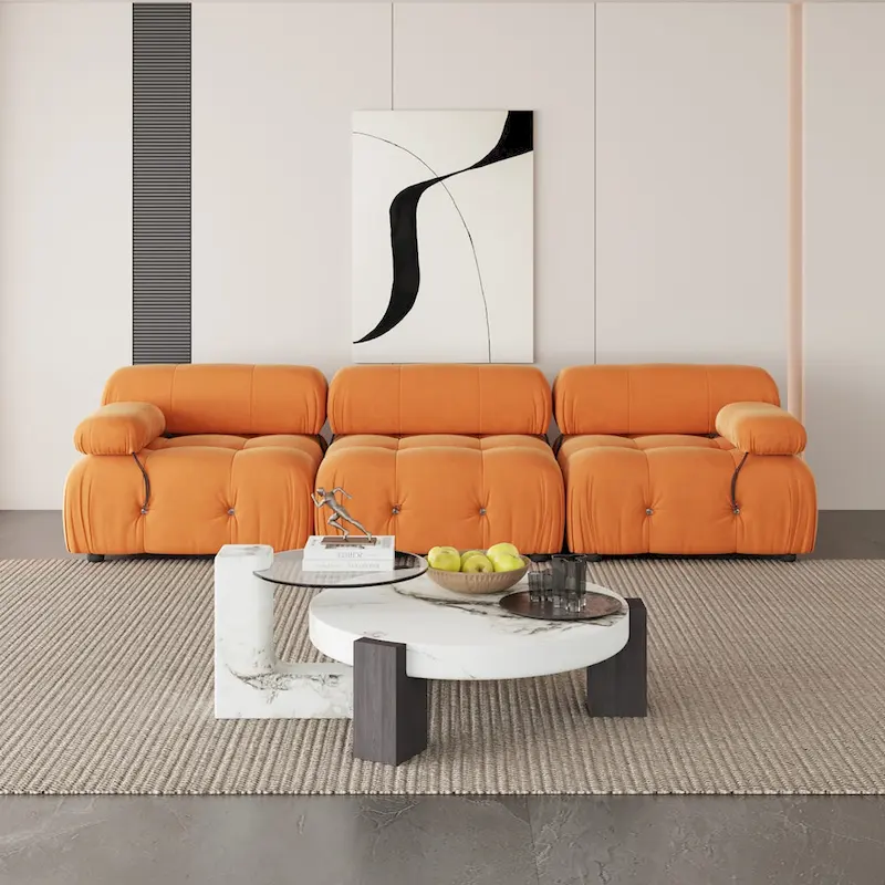 Velvet Fabric Upholstered Sectional Sofa Modern Couch