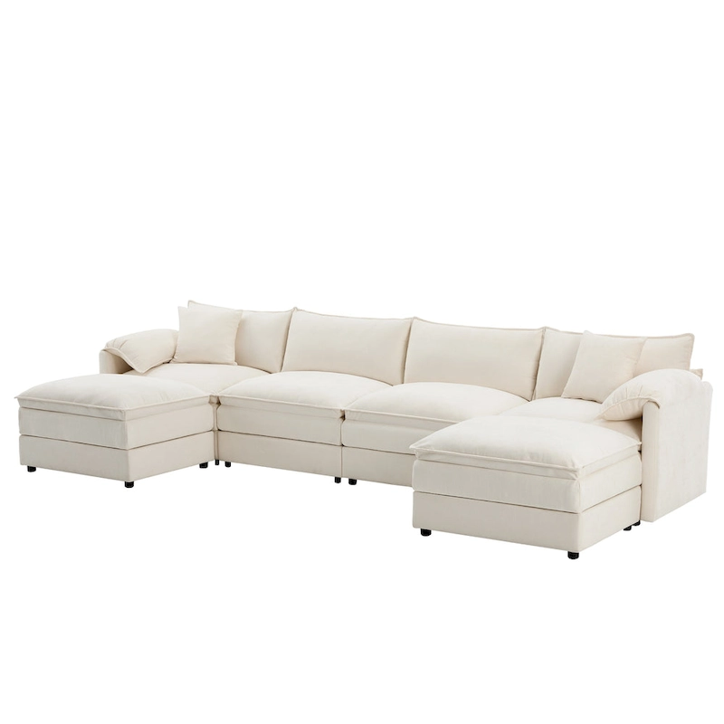 136  U-Shaped Chenille Cloud Sectional Sofa with Dual Ottomans
