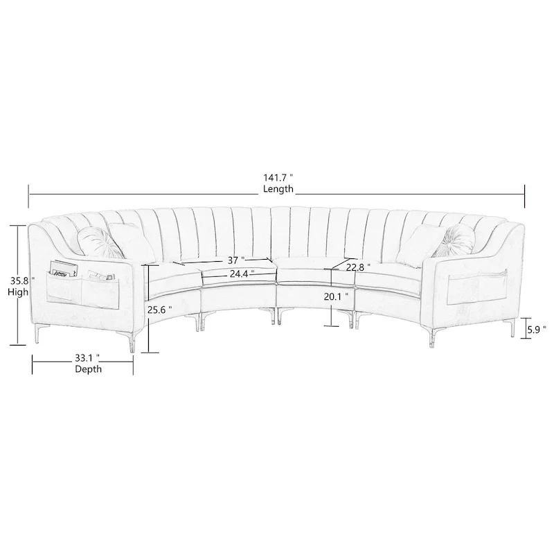 Velvet Sofas & Couches 4 Seats Round shape - 142
