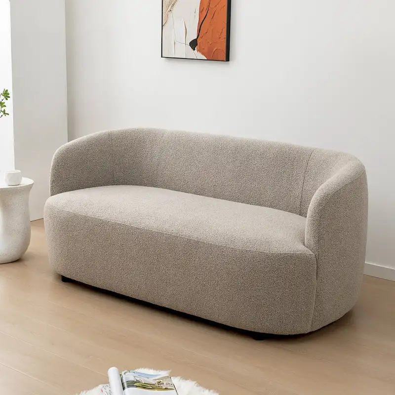 Boucle Loveseat - Natural Fabric, Mid-Century Modern, Seats 2