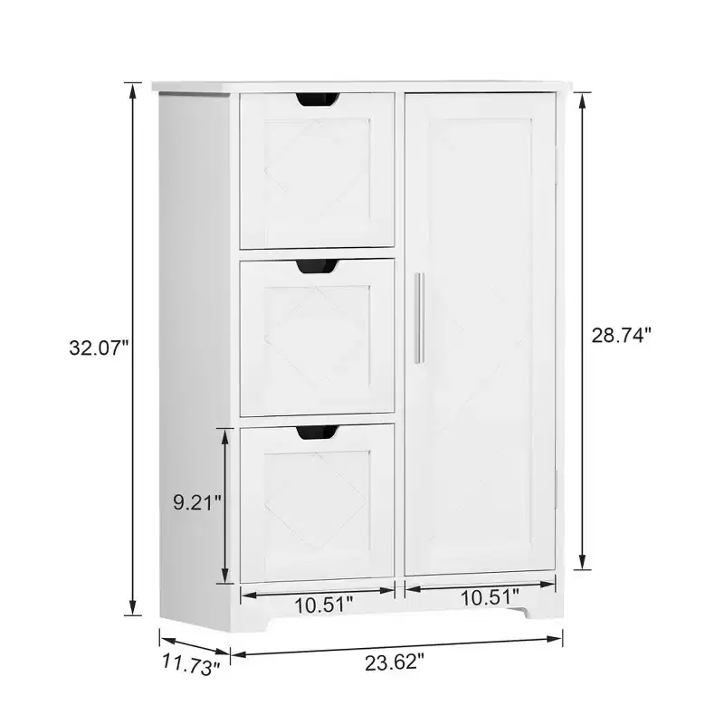 VECELO Bathroom Storage Cabinet, Freestanding Floor Cabinet with 3/4 Drawers & 2 Adjustable Shelves, White