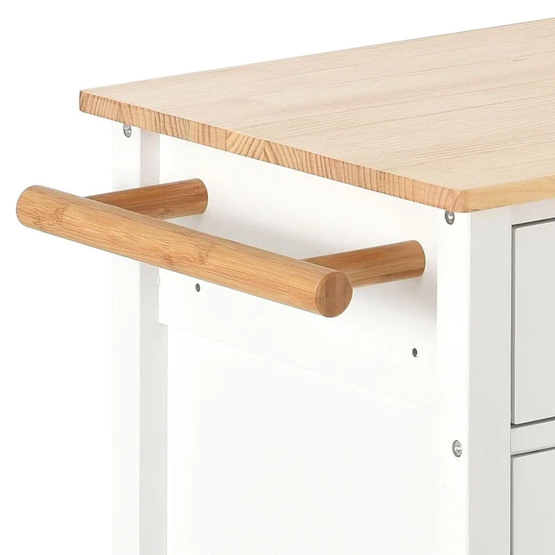 Kitchen Island Cart with Solid Wood Top, Locking Wheels, Spice & Towel Rack