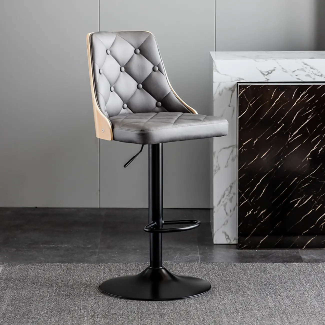 Modern Adjustable Full Back Tufted Leather Bar Stool