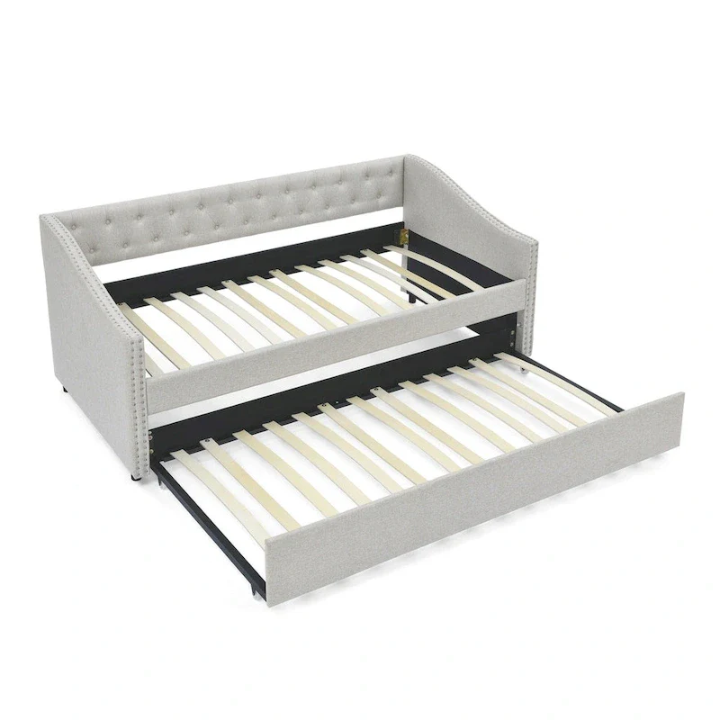 Upholstered Daybed Frame with Trundle & Tufted Backrest