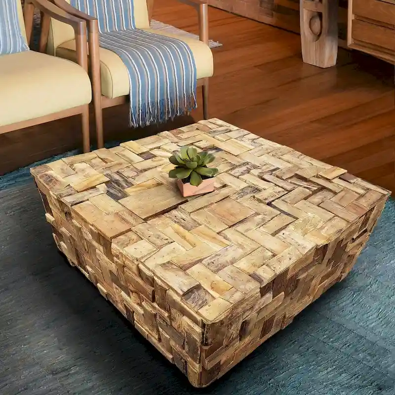 Rustic Recycled Teak Wood Java Coffee Table, 32 inch