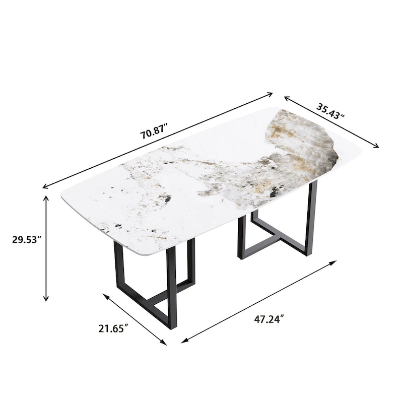 71 Modern Artificial Marble Dining Table with Carbon Steel Base
