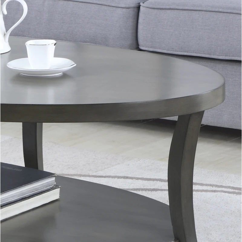 Roundhill Furniture Perth Contemporary Oval Shelf Coffee Table, Gray