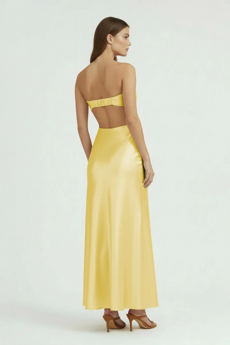 Aqua Strapless Sheath Satin Open Back Prom Dresses With Cutout