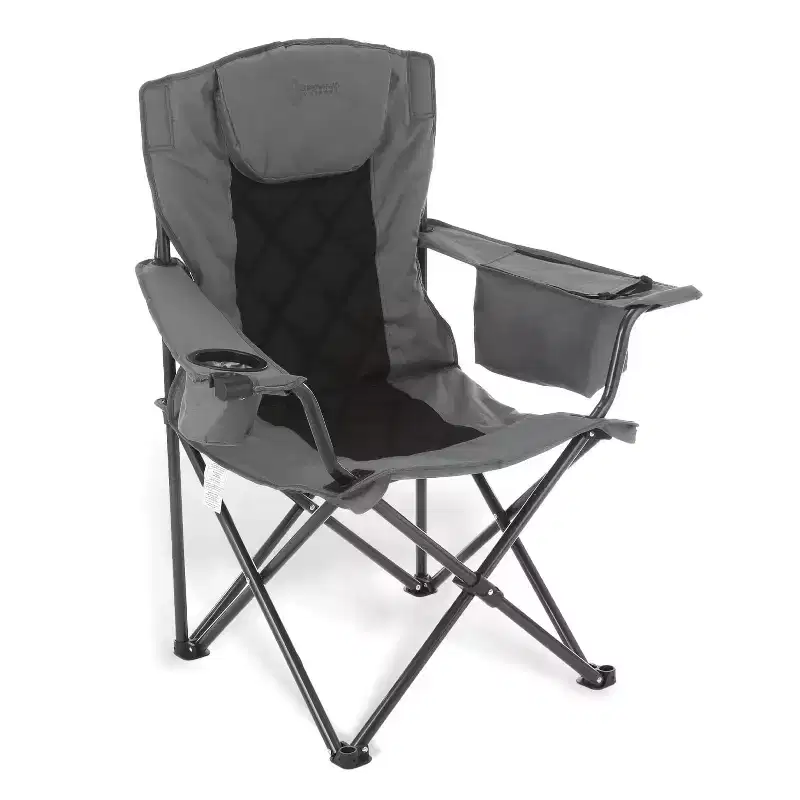 Arrowhead Outdoor Portable Folding Camping Quad Chair w/ 6-Can Cooler, Heavy-Duty Carrying Bag, Supports up to 450lbs (Granite Grey)