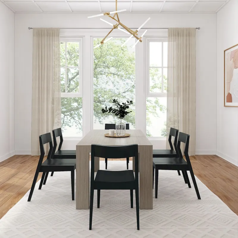 72 Modern Solid Wood Dining Table Set with 6 Chairs - Natural Finish