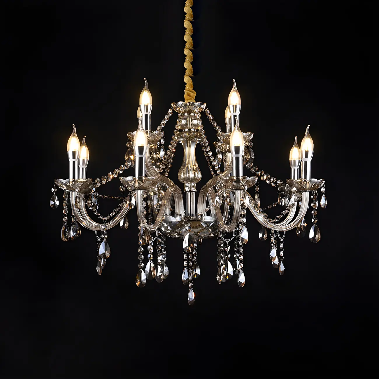 Mid-Century Crystal Candlestick Adjustable Chandelier