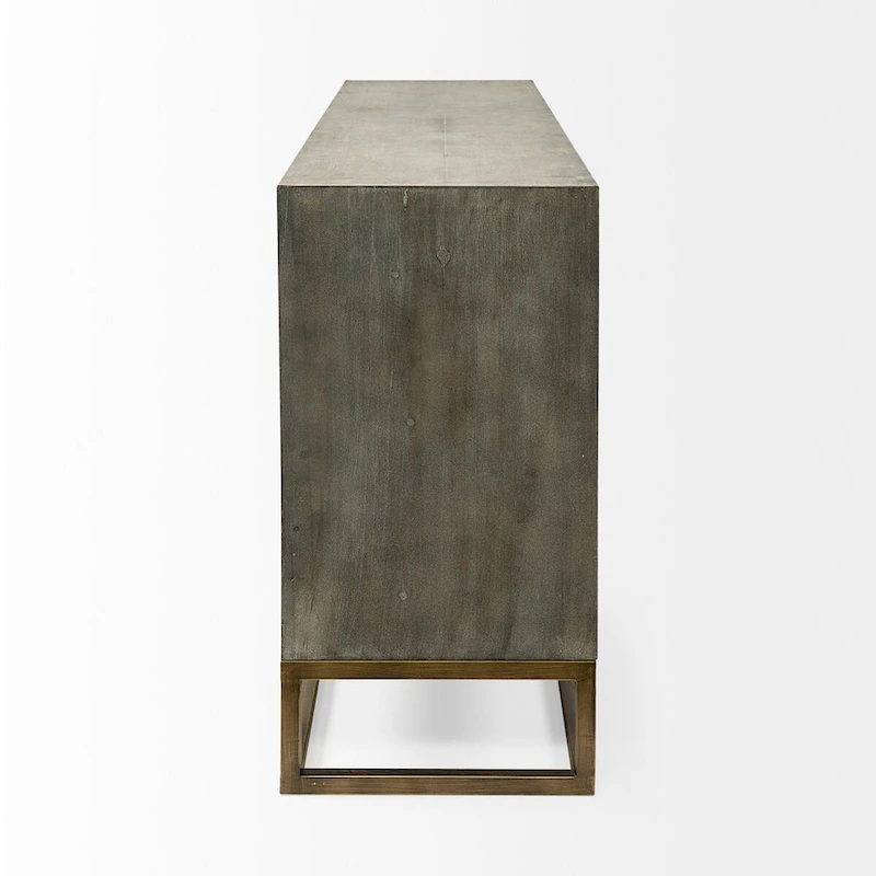 Genevieve II Gray Fir Veneer w/Gold Metal Frame Base 9 Drawer Sideboard