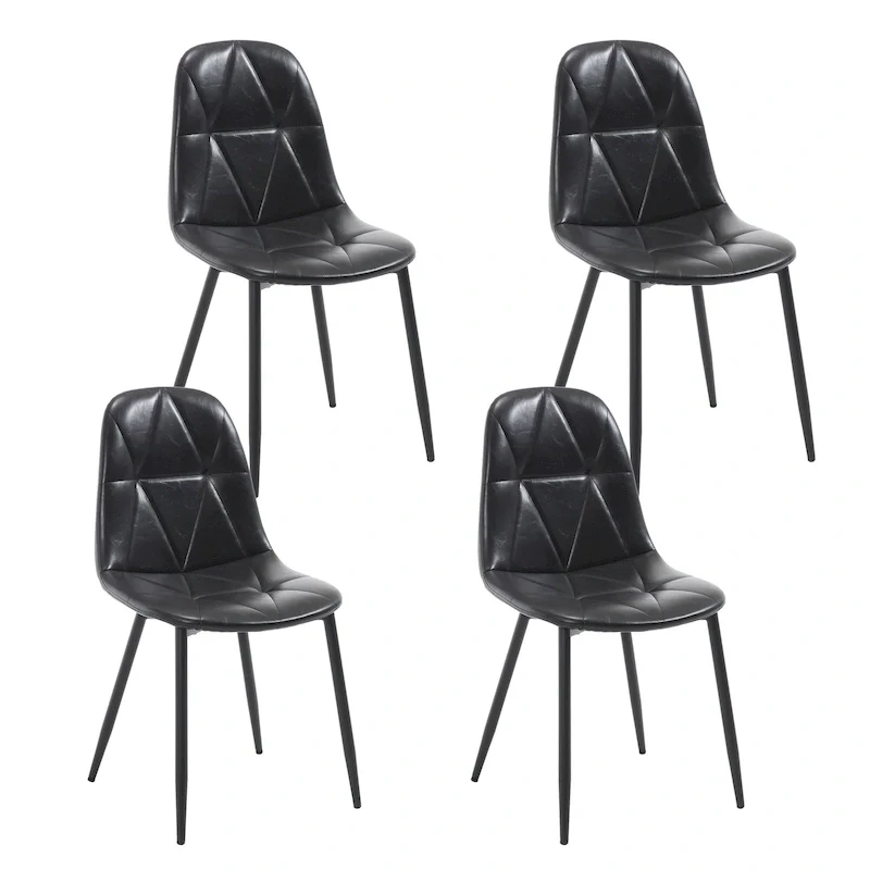 Black Faux Leather Dining Chairs with Metal Legs, Set of 4