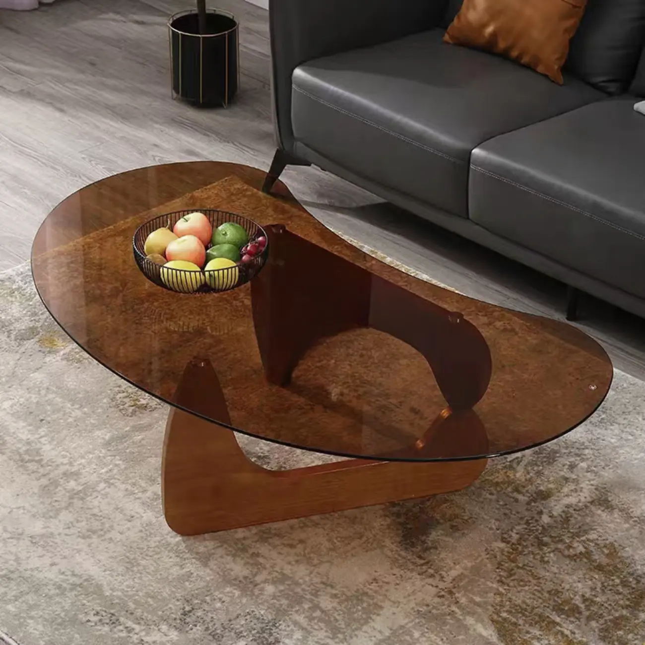 Nordic Free Form Glass Top Coffee Table in Abstract Base