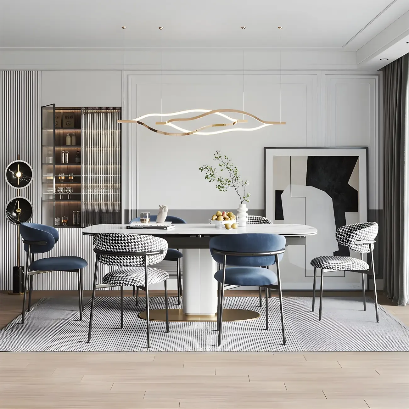 Scandinavian Velvet Upholstered Dining Room Chairs Set of 4