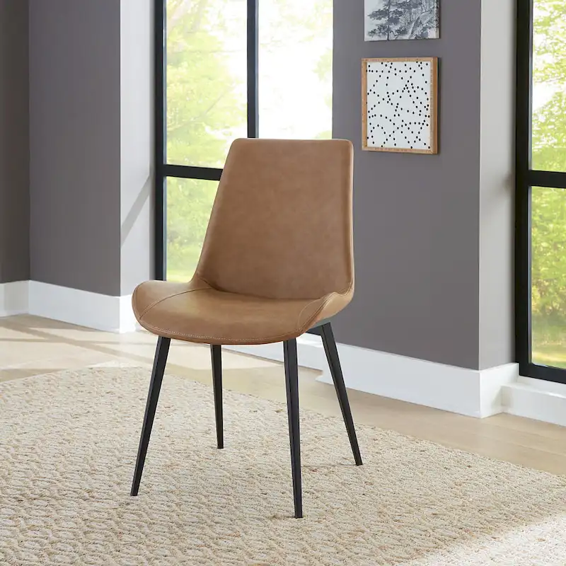 Upholstered Dining Chair in Buckskin Synthetic Leather with Black Frame